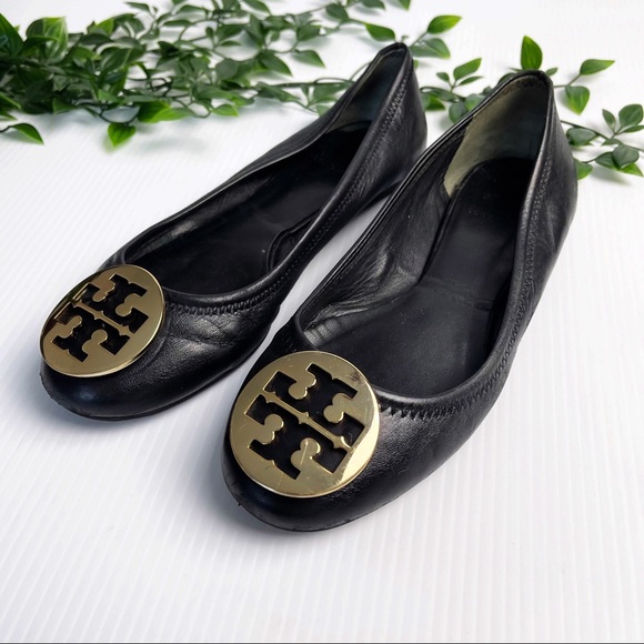 Tory Burch Shoes - Tory Burch Black Ballet Flats Gold Buckle